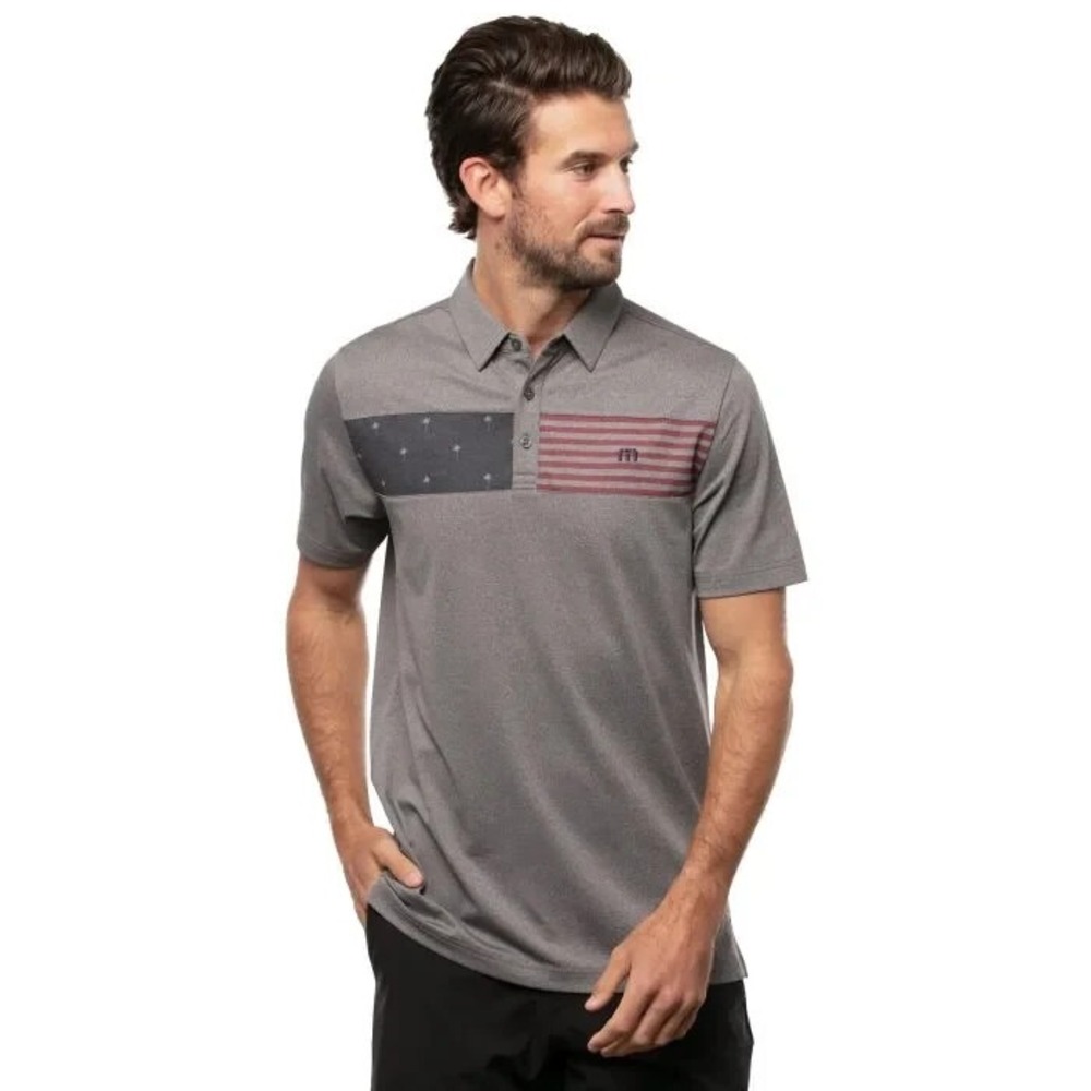 Travis Mathew Out For The Night Golf Polo Shirt Men Medium American Flag USA NWT